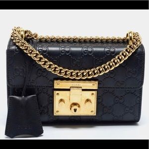 Gucci Black Guccissima Leather Small Padlock Shoulder Bag